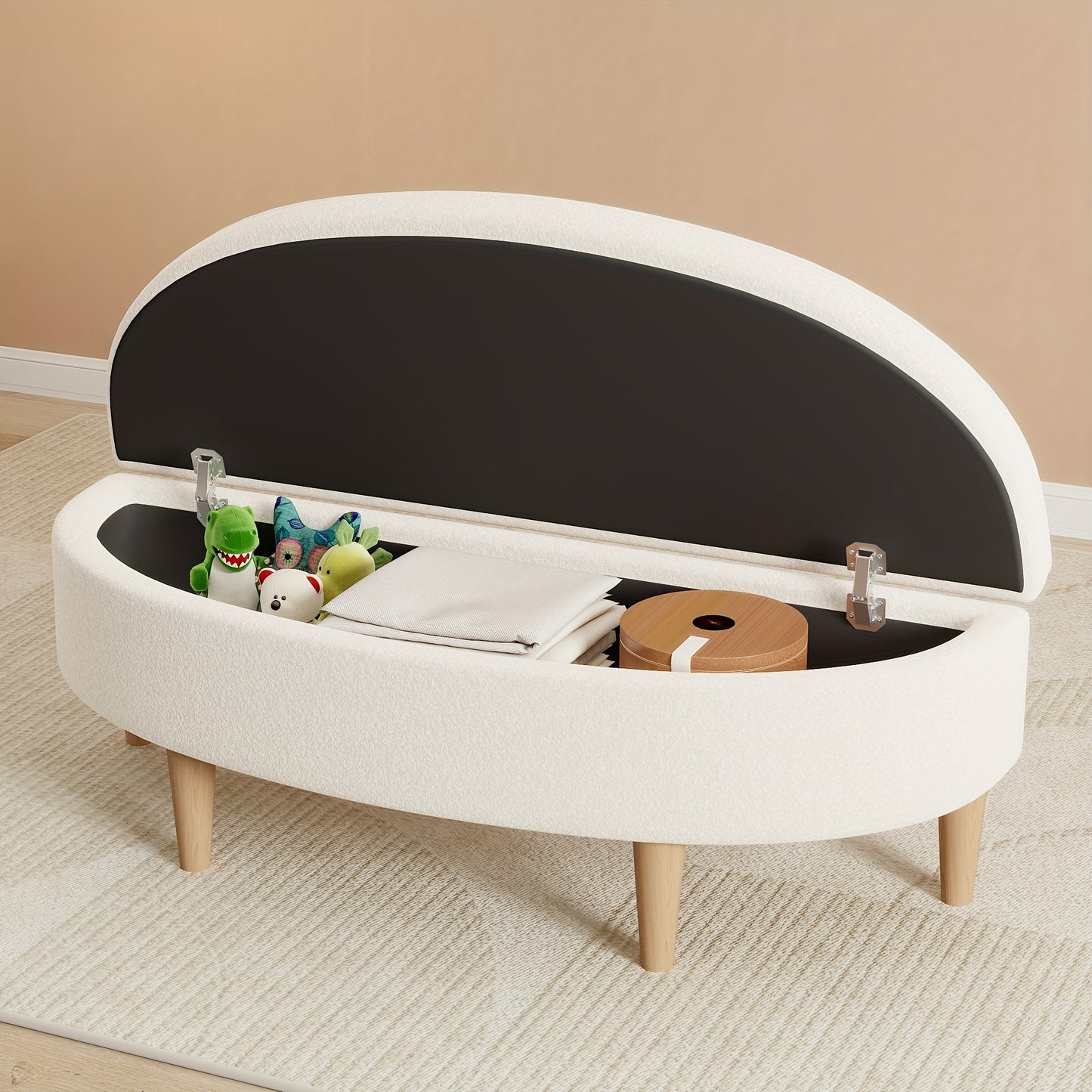 Opbergbank – Schoenenbank – Bedbank – Piano Bank – Eetkamerbank – Wit – Rotan Met Katoenen Zitting – Ruimtebesparend Design
