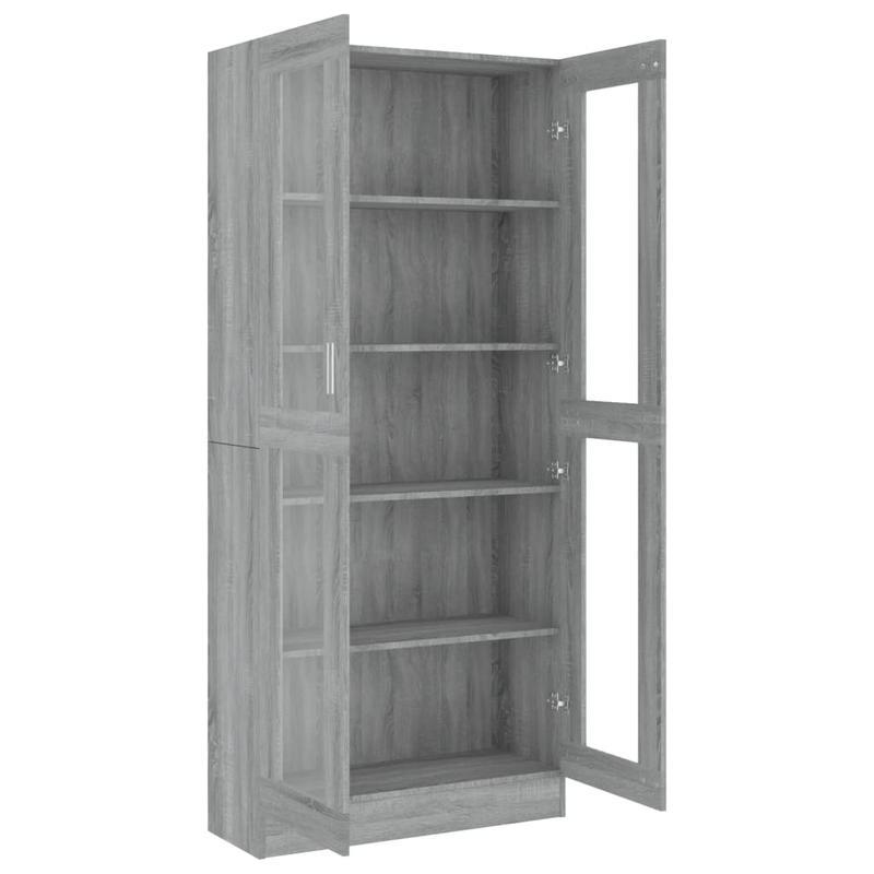 Vitrinekast – Vitrine – Glazen Kast – Opbergkast – Boekenkast – Modern Grijs – Smal Hoog – Houtconstructie – Ruimtebesparend Verticaal Design