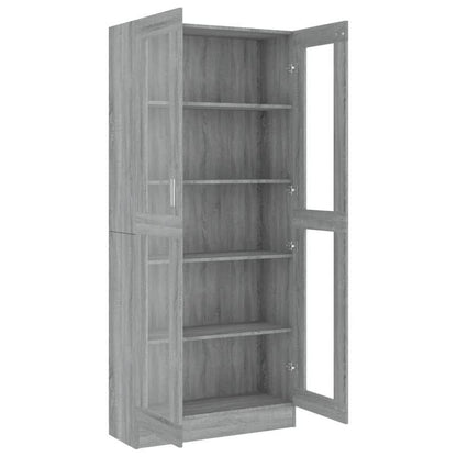 Vitrinekast – Vitrine – Glazen Kast – Opbergkast – Boekenkast – Modern Grijs – Smal Hoog – Houtconstructie – Ruimtebesparend Verticaal Design