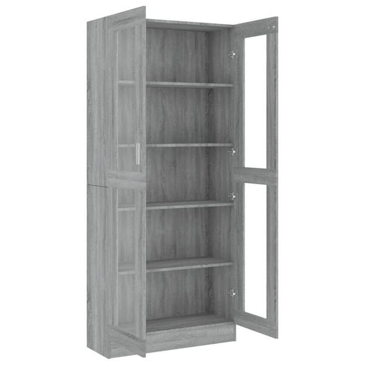 Vitrinekast – Vitrine – Glazen Kast – Opbergkast – Boekenkast – Modern Grijs – Smal Hoog – Houtconstructie – Ruimtebesparend Verticaal Design