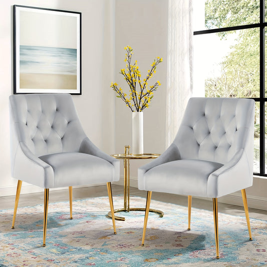Bureaustoel – Stoel – Fauteuil – Zitstoel – Werkstoel – Mid-Century Modern Design – Fluwelen Bekleding – Metalen Frame – Verstelbare Rugleuning en Armleuningen – Zachte Sponsvulling – Makkelijk Schoon te Maken – Set van 2 – Grijs