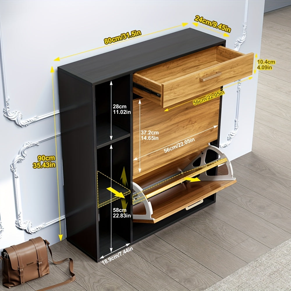 Schoenenkastje – Schoenenrek – Schoenenopberger – Schoenenkast – Schoenentoren – Houten Kast – Mat Zwart – 12-15 Paar Schoenen – Verstelbare Vakindeling