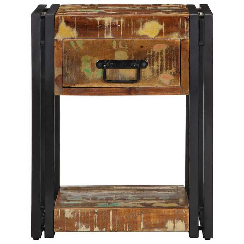2pcs Modern Farmhouse Bedside Table with Storage - Sturdy Recycled Solid Wood Nightstand, 40x35x50cm, & Brown Distressed Finish, Space-Saving Design for Bedroom
