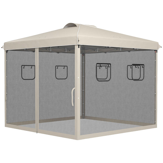 Paviljoen – Tuinpaviljoen – Partytent – Overkapping – Tenten – Beige Variant – Verstelbare Hoogte – Inclusief Muggennet