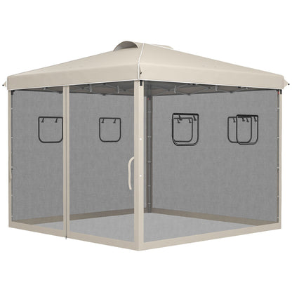 Inklapbaar Tuinpaviljoen – Vouwtent – Tuinkraam – Overkapping – Partytent – Hoogte Verstelbaar – Met Muskietennet – 3x3 Meter Beige