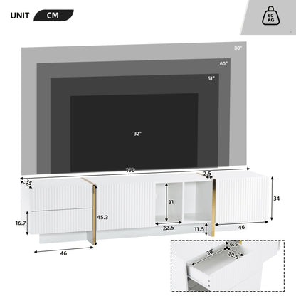 TV-Meubel – Tv Kast – Mediameubel – Entertainmentmeubel – Tv Console – Modern Wit Met Gele Accenten – Geschikt Voor Tv’s Tot 80 Inch – Ruime Opbergruimte 190x35x45,5 cm
