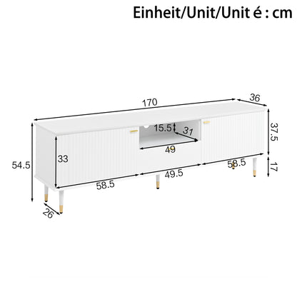 TV Lowboard – Tv Meubel – Mediameubel – Kast – Onderkast – Wit Met Gouden Accenten – Soft-Close Deuren – Kabelmanagement & Verstelbare Pootjes 170x36x54,5 cm