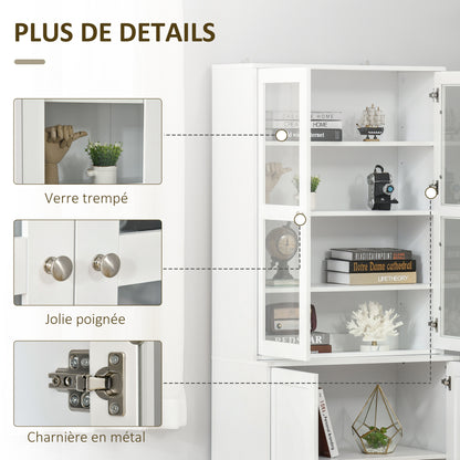 Boekenkast – Boekenrek – Opbergkast – Vitrinekast – Kast – 2 Glazen Deuren – 4 Verstelbare Legplanken – Wit MDF