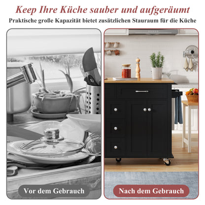 Keukenwagen – Servierwagen – Werktafel – Kantoorwagen – Opbergwagen – Uitklapbaar Werkblad 120×65 cm – 5 Lades & 2 Kasten