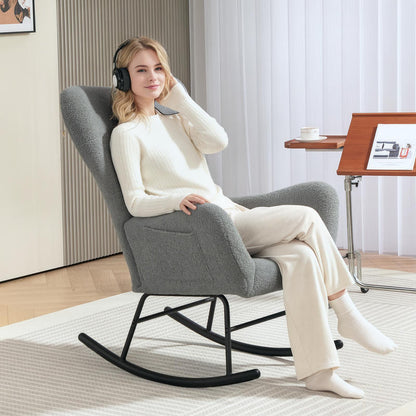 Schommelstoel – Schommelstoel Binnen – Relaxstoel – Schommelstoel Buiten – Lounge Stoel – Zachte Pluche Bekleding – Ergonomische Lendensteun – Antislip Onderkant – Draagt Tot 120 Kg