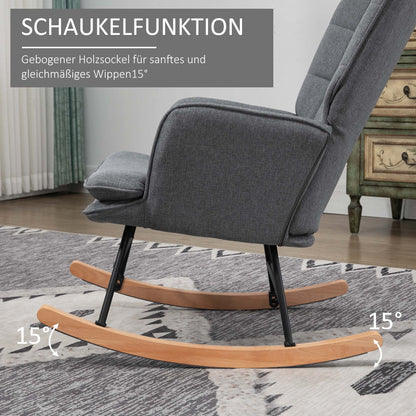 Draaifauteuil – Lounge Stoel – Relax Fauteuil – Schommelstoel – Leesstoel – Grijs Linnen Look – Inclusief Voetenbank – Draagvermogen 130 kg – Compact 64x89x90 cm