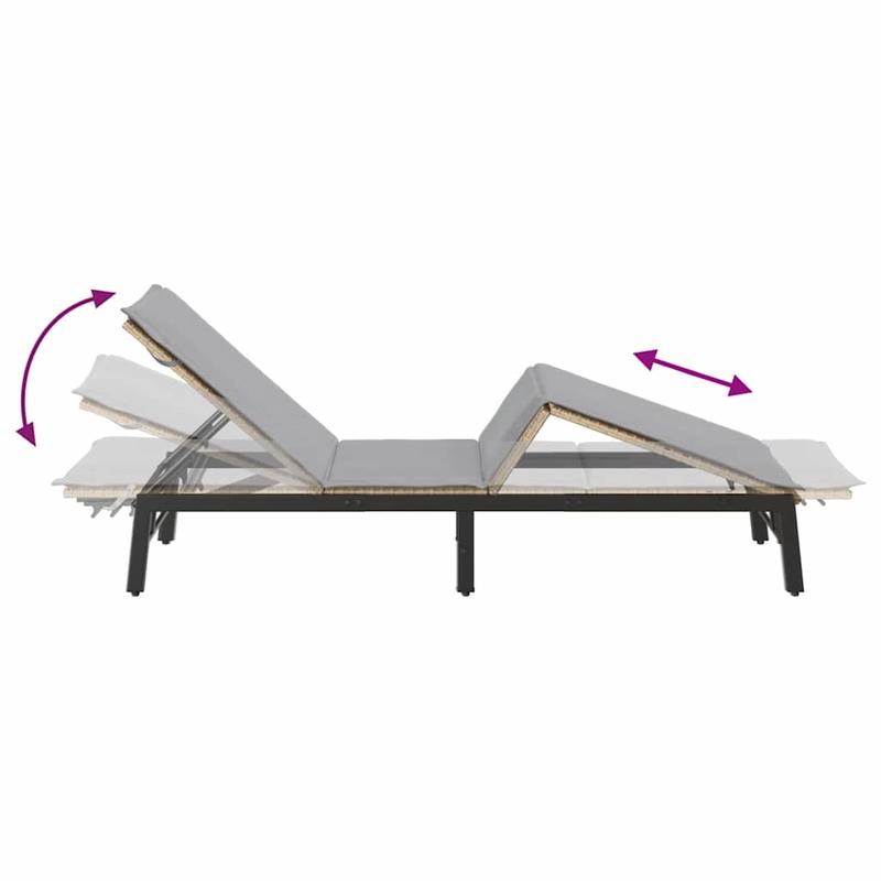 Ligstoel – Zonne-ligstoel – Tuinstoel – Relaxstoel – Lounger – Beige Poly Rattan – Ergonomisch Verstelbaar – Gel Memory Foam Kussen