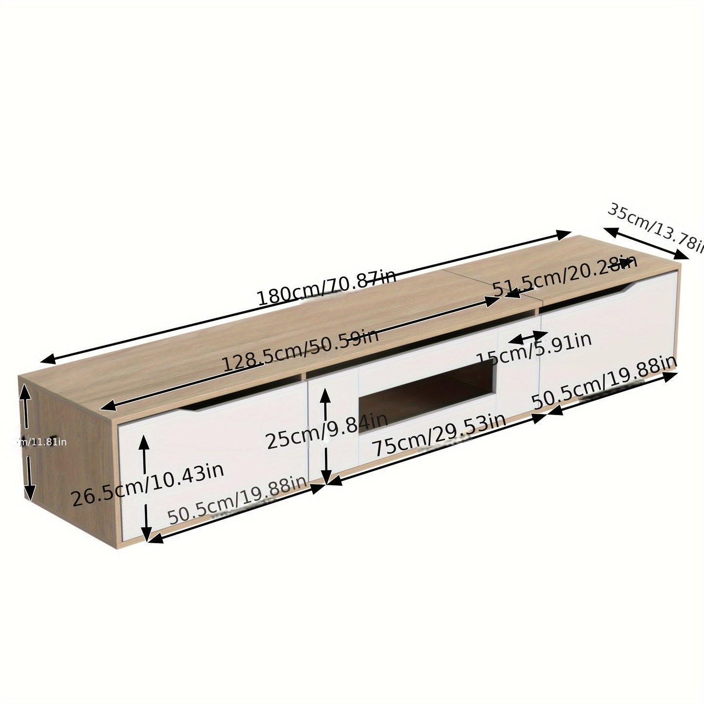TV Stand, Entertainment Cabinet, High-Gloss TV Stand, Colour Scheme High-Gloss White And Wood, TV Stand Size 180 X 35 X 30 Cm
