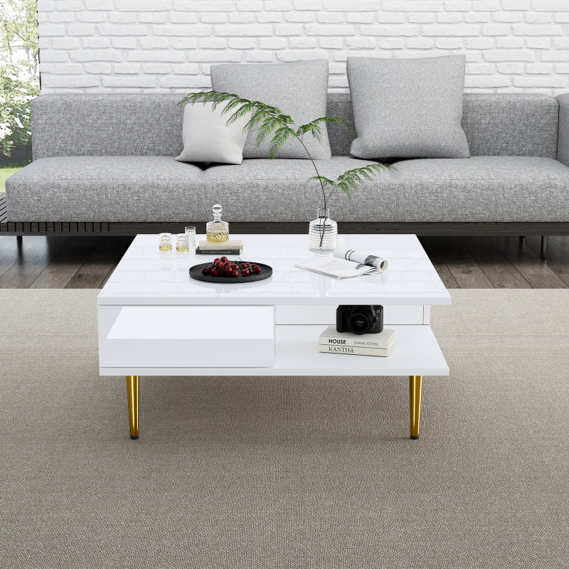 Salontafel – Koffietafel – Bijzettafel – Woonkamertafel – Tafel – Hoogglans Wit – 70x70x36 cm – Met 2 Lades en Opbergvakken – Draagvermogen 30 kg