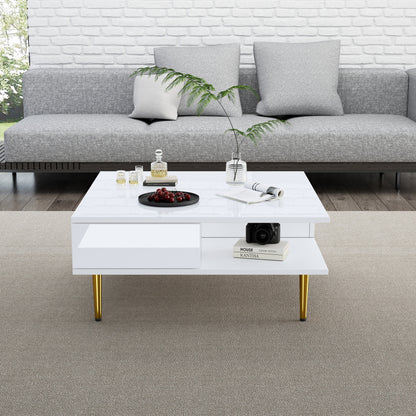 Salontafel – Koffietafel – Bijzettafel – Woonkamertafel – Tafel – Hoogglans Wit – 70x70x36 cm – Met 2 Lades en Opbergvakken – Draagvermogen 30 kg