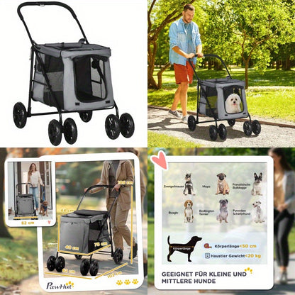 Hondenwandelwagen – Hondenbuggy – Hondenkar – Huisdierwagen – Kattenbuggy – Inklapbaar – 600D Oxford Stof – Met Zachte Kussens – Tot 20 kg – Grijs