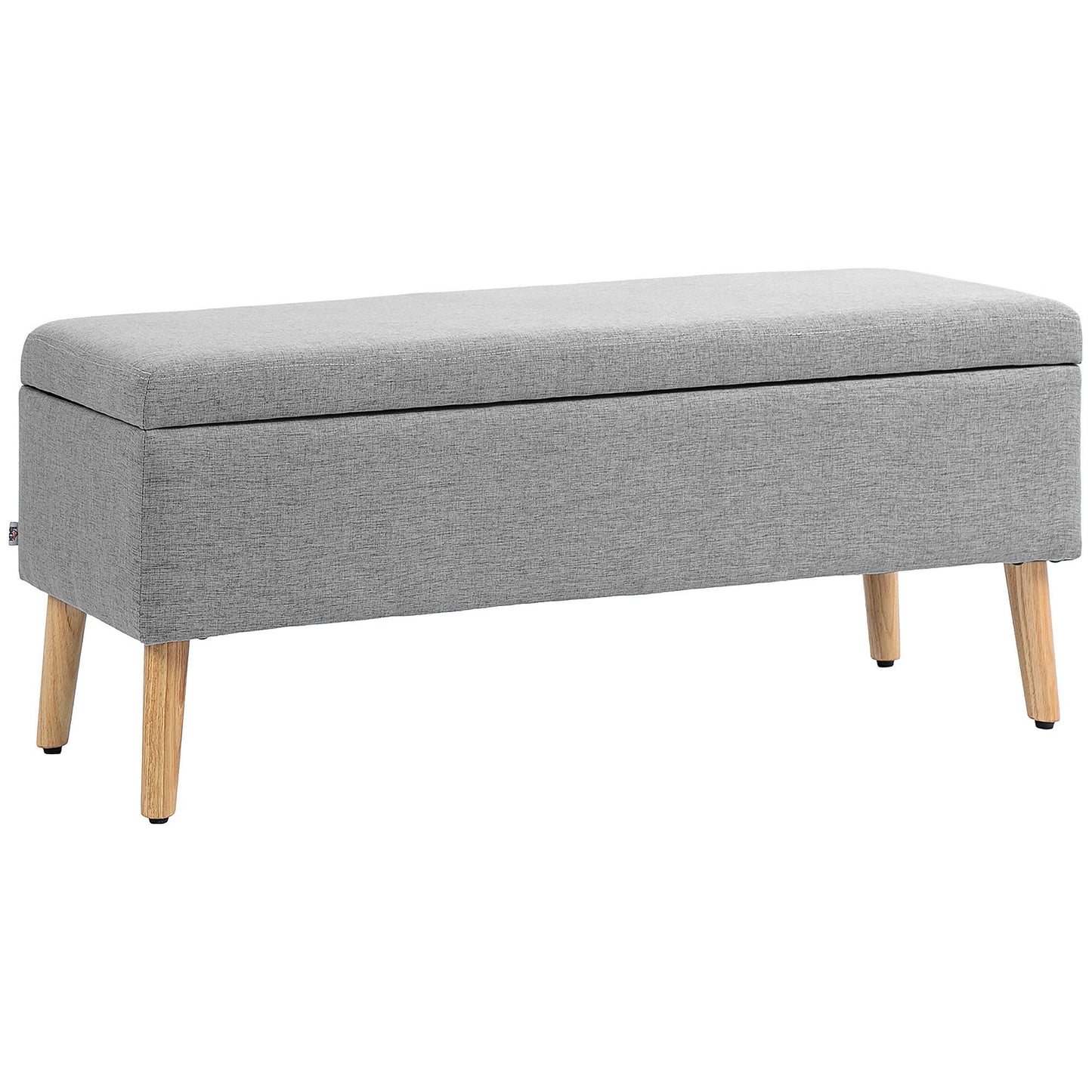 Opbergbank – Opbergbank – Zitbank – Opbergkist – Bank Met Opbergruimte – Linnen-Look Bekleding – Max. Draagvermogen 220 kg – Grijs – 110x39x45 cm – Rubberhouten Pootjes