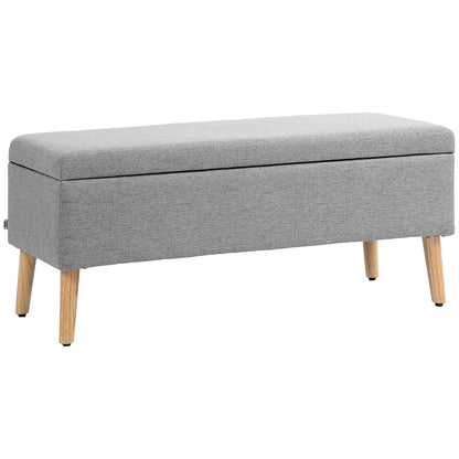 Opbergbank – Opbergbank – Zitbank – Opbergkist – Bank Met Opbergruimte – Linnen-Look Bekleding – Max. Draagvermogen 220 kg – Grijs – 110x39x45 cm – Rubberhouten Pootjes