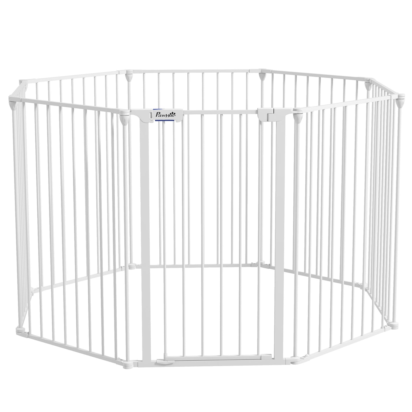 Veiligheidshek Huisdier – Hondenren – Kattenren – Speelpark – Afzetting Open Haard – Wit Stalen Frame – 8 Panelen Met Deur – Opvouwbaar 90 cm Hoog