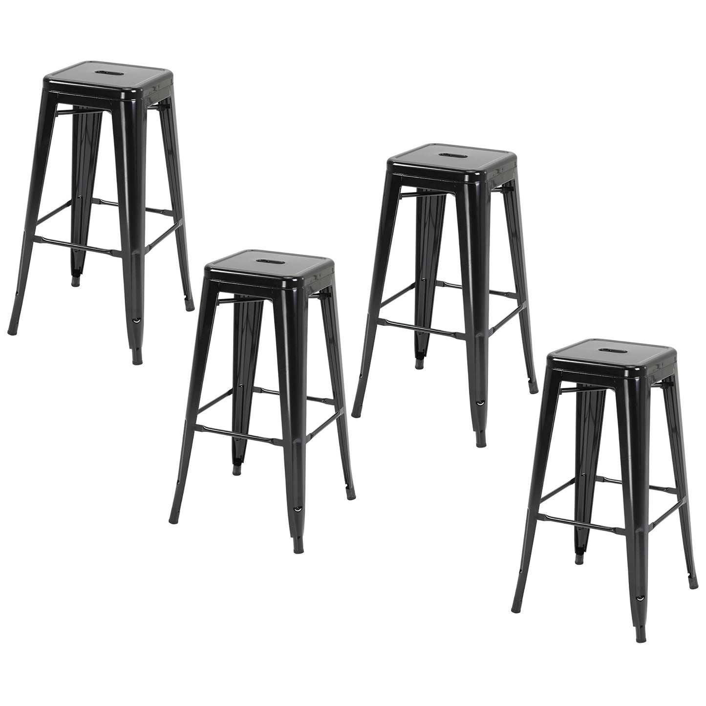 Barkrukken – Barstoelen – Zitkrukken – Krukken – Barkruk Set – Metalen Frame – Stapelbaar – Geschikt Binnen en Buiten – Zwart