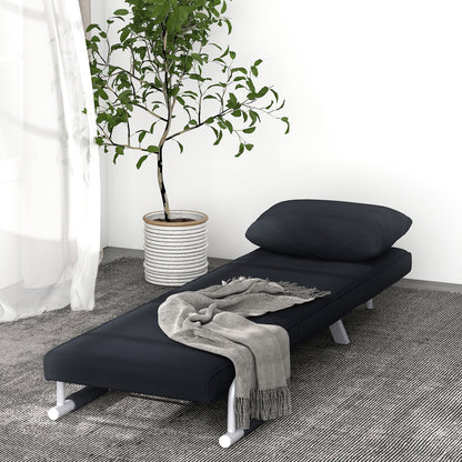 Bedbank – Slaapbank – Fauteuil – Logeerbed – Sofa – Verstelbare Rugleuning – Afneembare Voetensteun – Zwart Suède – Metaal