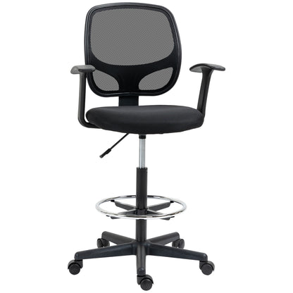 Bureaustoel – Werkstoel – Office Chair – Draaistoel – Tekentafelstoel – Verstelbare Zithoogte 110-132 cm – Inclusief Voetenring Mesh Rugleuning – Zwart