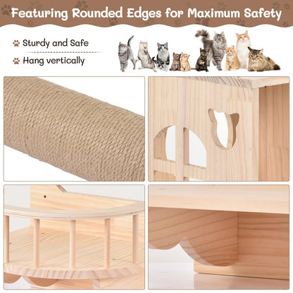 Krabpaal – Kattenboom – Kattenhuis – Kattenmeubel – Klimmeubel – 5-in-1 Muurklimset – Massief Hout – Ruimtebesparend Design