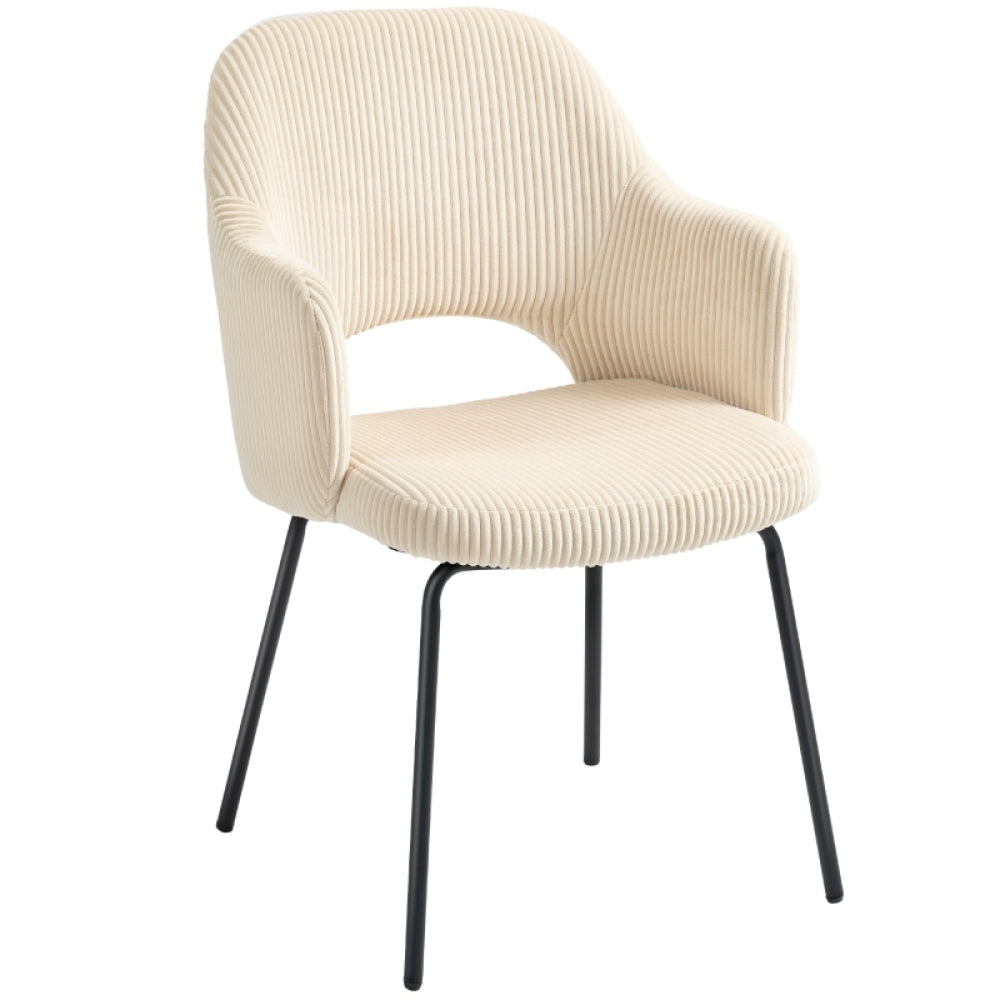 Eetkamerstoel – Stoel – Kuipstoel – Draaistoel – Designstoel – Beige Corduroy Bekleding – Metalen Onderstel – Zacht Kussen – Glijdende Mechaniek