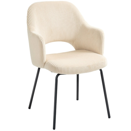 Eetkamerstoel – Stoel – Kuipstoel – Draaistoel – Designstoel – Beige Corduroy Bekleding – Metalen Onderstel – Zacht Kussen – Glijdende Mechaniek