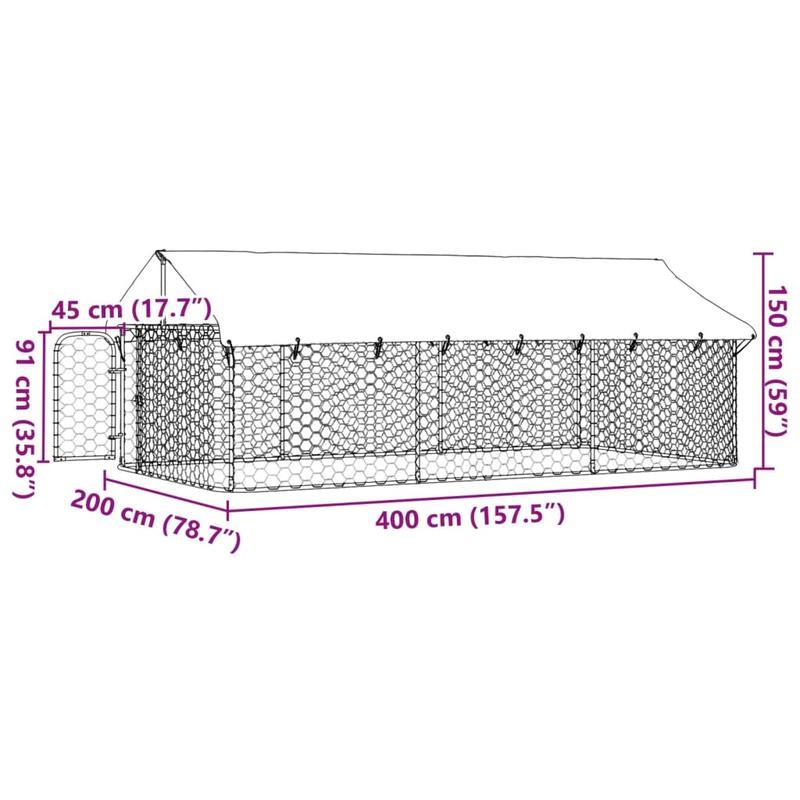 Hondenkennel – Hondenren – Hondenhok – Dierenverblijf – Buitenkennel – Grote Afmeting 399x201x150 cm – Afneembaar Dak Met Regengoot – Duurzaam Metalen Frame & Weerbestendige Cover