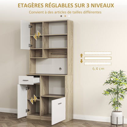 Keukenkast – Buffetkast – Opbergkast – Dressoir – Keukenbuffet – Modern Design – Verstelbare Planken – Kabelbeheer – 80x35x180 cm – Houtnerf Wit