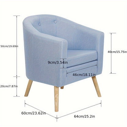 Compact Single-Seater Sofa (Armchair) - Scandinavian Modern & White Linen Upholstery, Solid Beech Wood Legs, Anti-Sag Cushion & Sturdy Frame - Small Space-Saving Furniture for Apartments, Studios, Dorms - Easy-Clean (