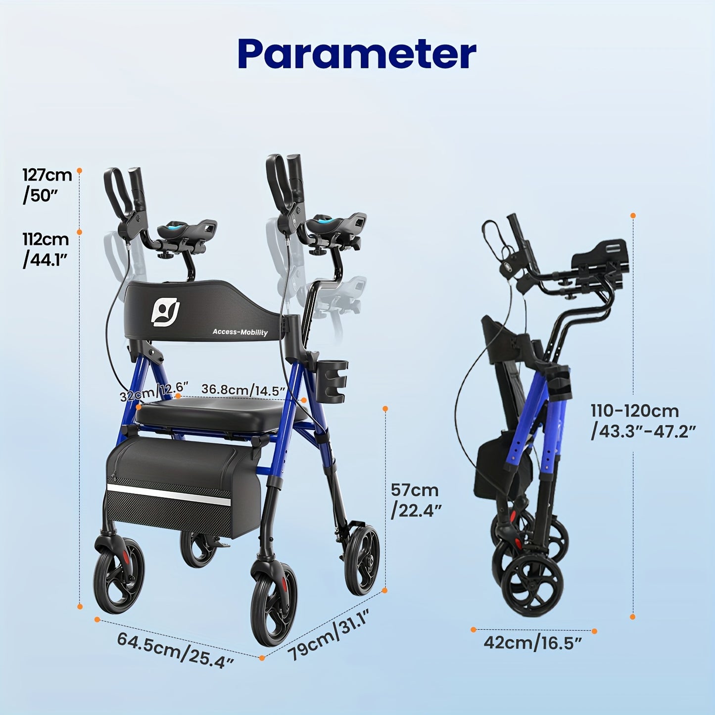 Rollator – Wandelwagen – Looprek – Mobiliteitshulpmiddel – Seniorenrollator – Rood – Grote 20,32 cm All-Terrain Wielen – Verstelbaar Frame Met Comfortabele Zitting