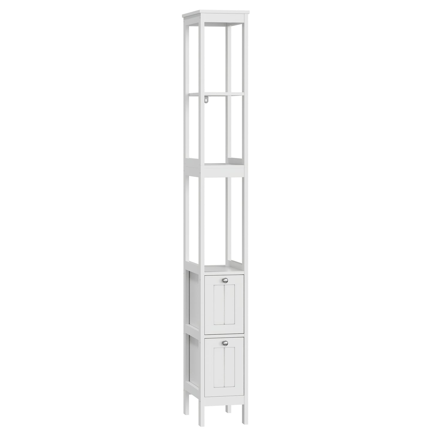 Space-Saving Narrow Tall Bookshelf Cabinet - Heavy-Duty Freestanding Storage Unit with 2 Drawers & 3 Shelves, Slim Modern design for Living Room, Bedroom, Home Office - Sturdy Metal Construction, Easy Assembly, White Finish (
