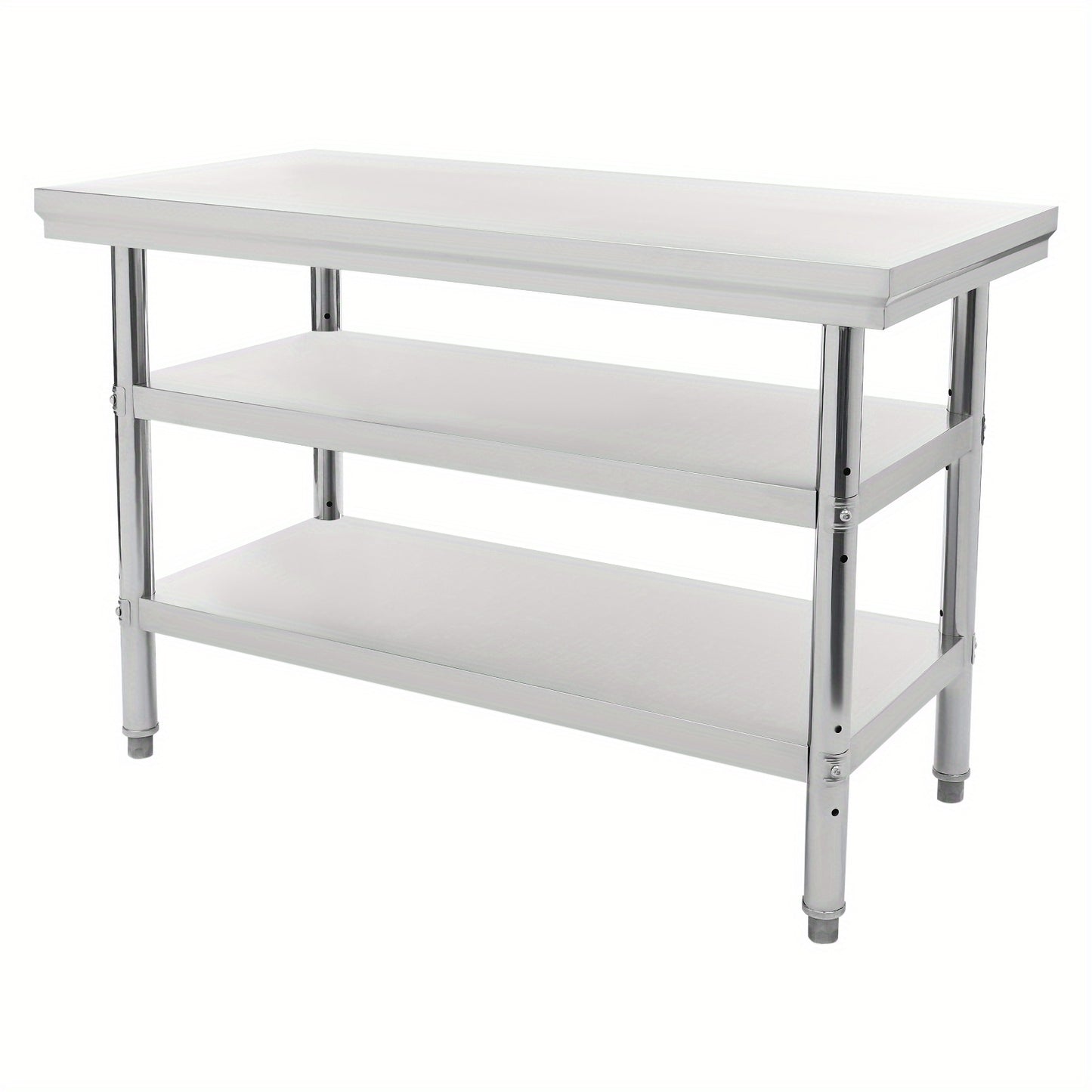 RVS Werkbank – Werktafel – Werkstation – Werkruimte – Werkoppervlak – 3 Lagen – 120x60 cm – Roestvast Staal – Verstelbare Voeten – 100 kg Draagvermogen