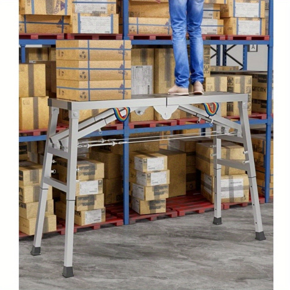 Werkplatform – Opvouwbare Steiger – Verstelbare Schildersteiger – Klussteiger – Draagbaar Werkbankje – Gegalvaniseerd Staal – Verstelbare Hoogte 60-90 cm – Draagvermogen 150 kg