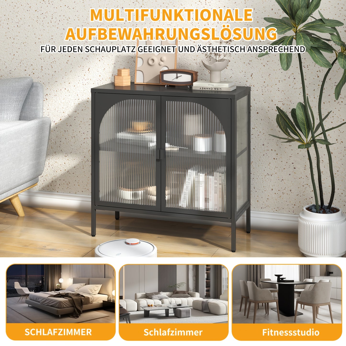 Living Room Bedroom Kitchen Metal Sideboard, Accent Storage Cabinet with 2 Glass Doors and Adjustable Shelves for Coffee Bar or Hallway Decor - H80cm×W80cm×D35cm