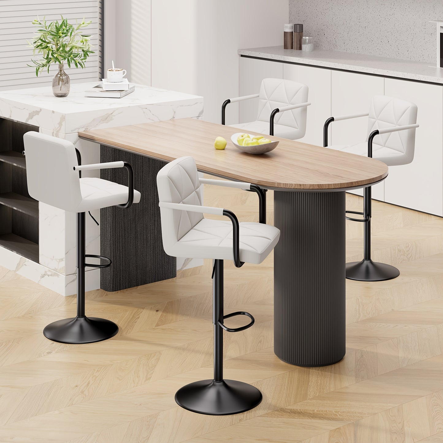 Barstoel – Barkruk – Barstoel Stoel – Keukenstoel – Barstoelen Set Van 4 – Verstelbare Hoogte – 360° Draaibaar – Ergonomisch Met Rugleuning En Armleuning – Compact En Onderhoudsvriendelijk