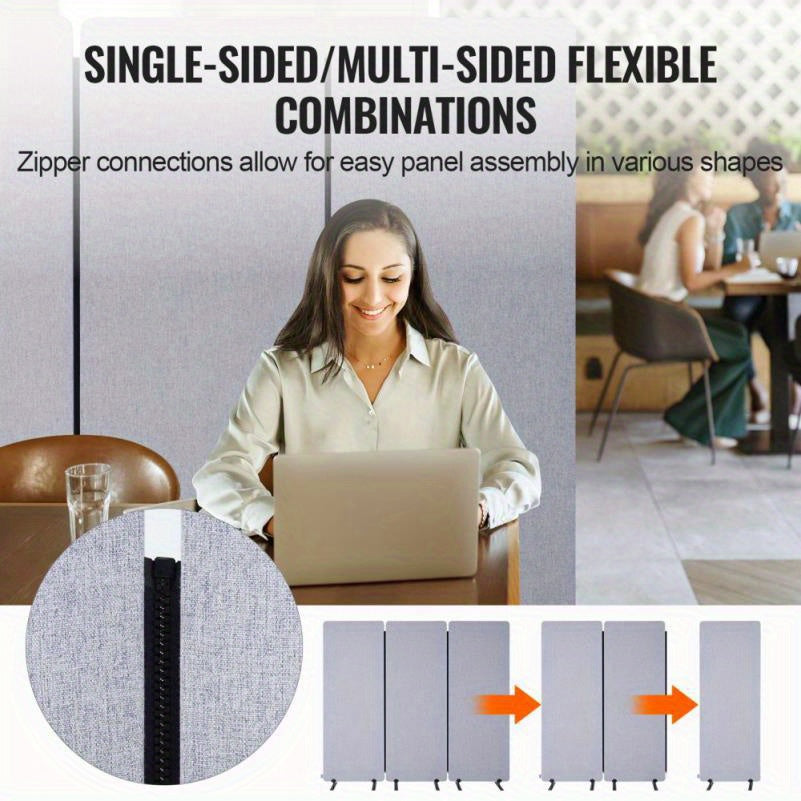 Geluidswand – Roomdivider – Kamerscherm – Scheidingswand – Akoestische Wand – 3 Panelen – Blauw Polyester – Metalen Frame – Mobiel – Montagevrij