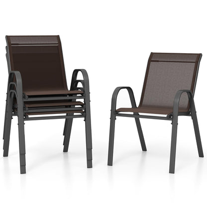 Tuinstoelen – Buitensstoelen – Terrasstoelen – Balkonstoelen – Stapelbare Stoelen – Metalen Frame – Ademend Textilene – Max. 150 kg Draagkracht – Set Van 4 Bruin