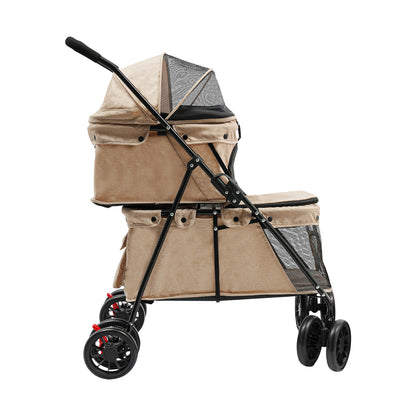 2-Tier Heavy-Duty All-Terrain Pet Cart with 4-Wheel Mobility & Handle - Chew-Resistant Oxford/PVC Mesh Design, Carbon Frame & Wheels - Multi- & Storage Cart for Dogs/Cats - /Outdoor Use Suitable for Dogs and Cats