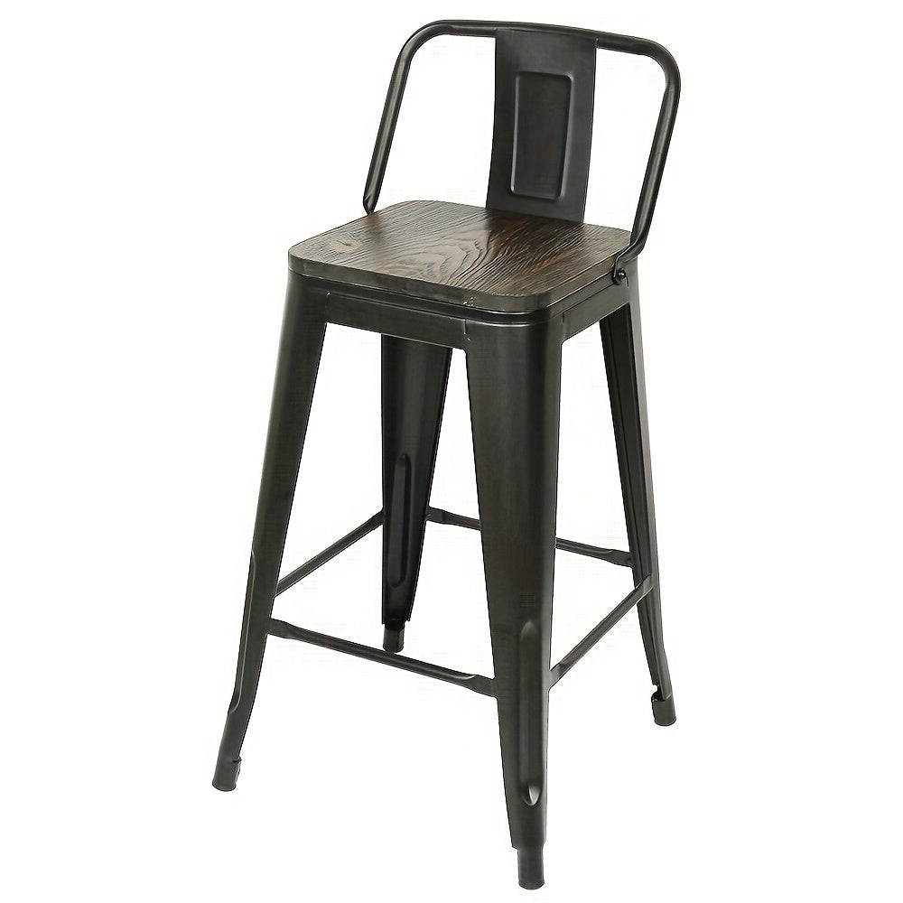 Barkrukken – Barstoelen – Keukenstoelen – Barkruk Set – Hoge Barkrukken – Vintage Industrieel Design – Hardhouten Zitting – Metalen Onderstel – Set van 4 – Zithoogte 63,5 cm – Eenvoudig te Monteren