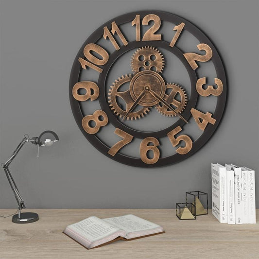 Wandklok – Grote Klok – Muurklok – Vintage Klok – Moderne Klok – 58 cm – Zwart Goud Metaal & MDF – Stil Mechanisch Uurwerk