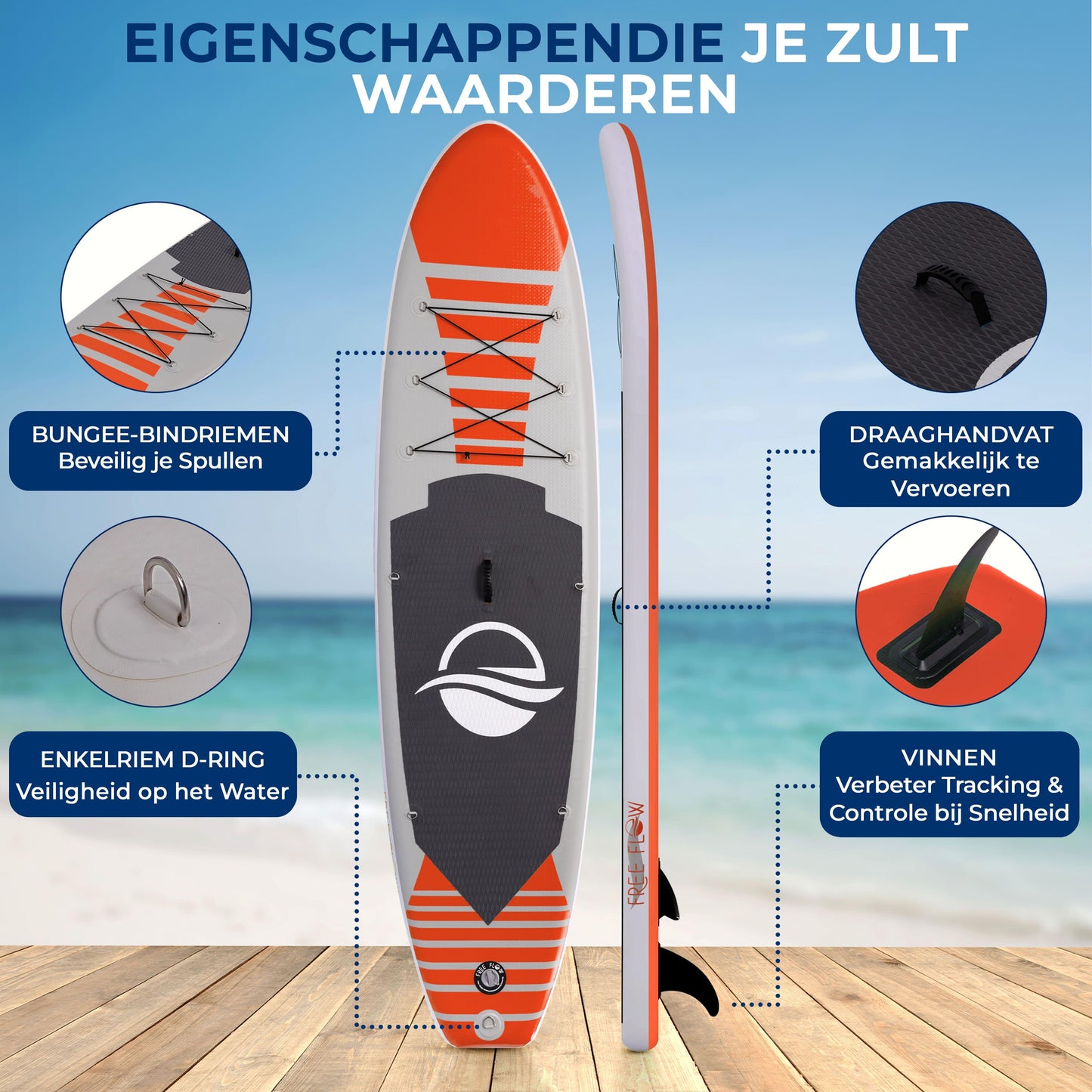 Inflatable SUP Board – Stand Up Paddleboard – Opblaasbaar Paddleboard – Suppen Board – Waterboard – Oranje – 320 cm Lang – Versterkt PVC Met Anti-Slip Deck