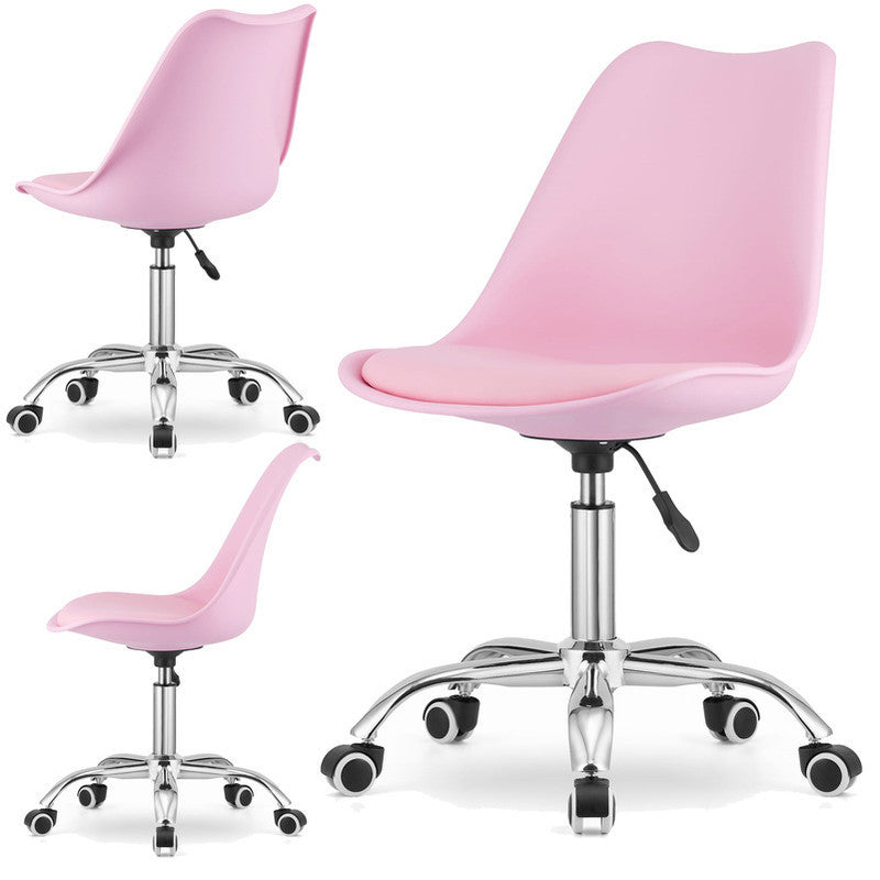 Draaistoel – Bureaustoel – Kinderstoel – Studeerstoel – Kinderdraaistoel – Ergonomisch Ontwerp – Verstelbare Zithoogte 46-58 cm – Eco-leer Kussen – Roze Wit