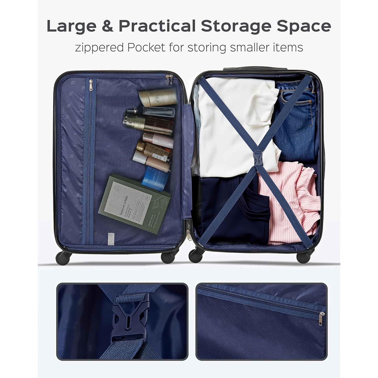 Koffer Set – Reiskoffer – Bagage – Trolley – Spinner – 5-delig 20/24/28 inch – Lichtgewicht & Stilloopwielen – Combinatieslot & Uitschuifbare Handgreep – Zwart/Bruin