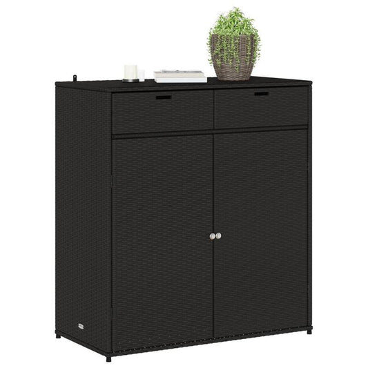 Tuinkast – Tuinkist – Opbergkast – Gereedschapsschuur – Buitenberging – Zwart PE-Rattan – 105x51x113 cm – Weerbestendig Stalen Frame – Met Planken