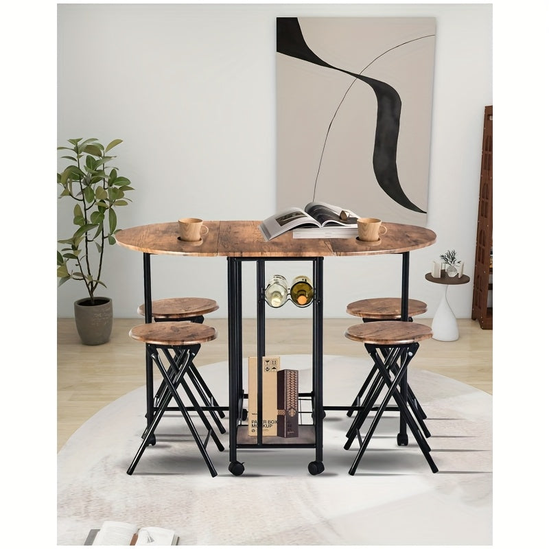 Vouwtafel – Klaptafel – Inklapbare Tafel – Eettafel – Plooitafel – 5-delige Houten Eettafelset – Inklapbaar Met Opbergruimte – Compact Voor Kleine Ruimtes