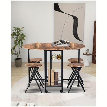 Vouwtafel – Klaptafel – Inklapbare Tafel – Eettafel – Plooitafel – 5-delige Houten Eettafelset – Inklapbaar Met Opbergruimte – Compact Voor Kleine Ruimtes