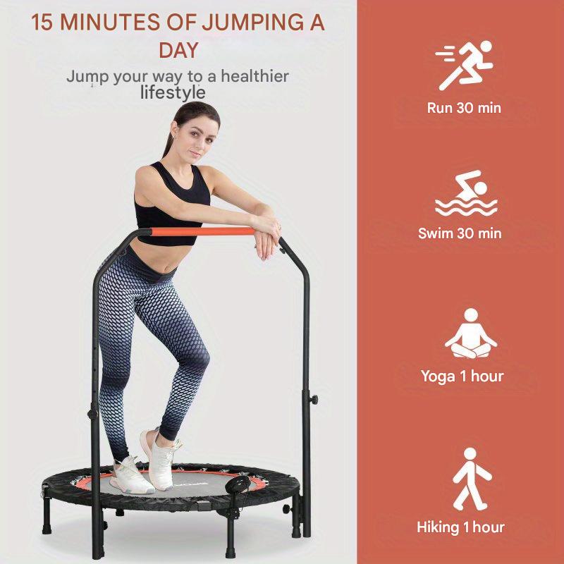 Mini Trampoline – Fitness Trampoline – Opvouwbare Trampoline – Springkussen – Trainingskussen – Verstelbare Handgreep Tot 123 cm – Compact & Antislip Zwart 102 cm